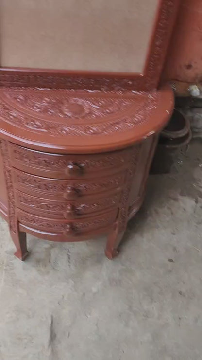 The Royal Carved Vanity: Solid Sheesham Wood Dressing Console with Brass Inlay(Without Mirror)