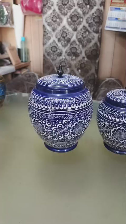 Handcrafted Wooden Naqshi Art Candy Jar Set of 3