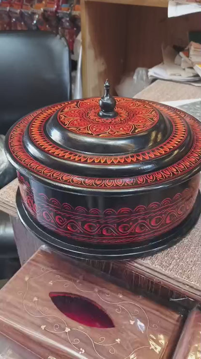 Premium Wooden Handmade Naqashi Art Hotpot – Steel Inner Serving Pot