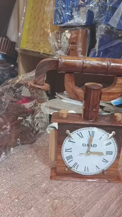 Wooden Vintage Telephone with Built-In Clock
