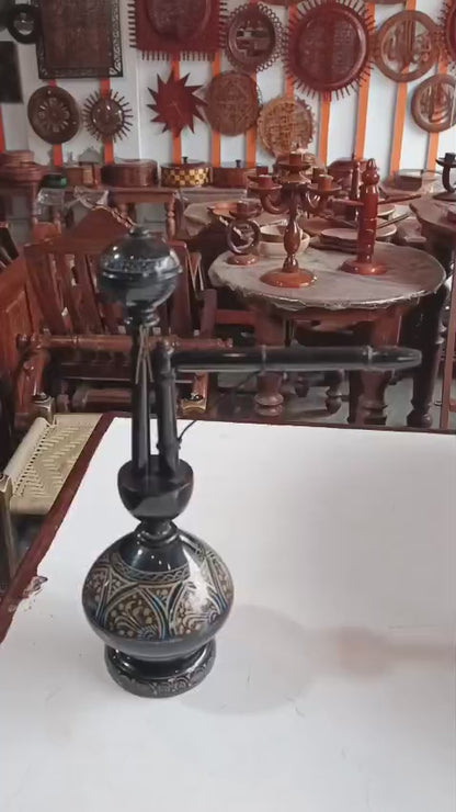 Traditional Sheesham Wood Hookah Showpiece – Handcrafted Naqshi Decor