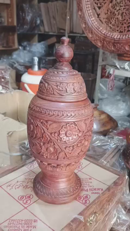 Handmade Wooden Carving Art Candy Jar – Elegant Decorative