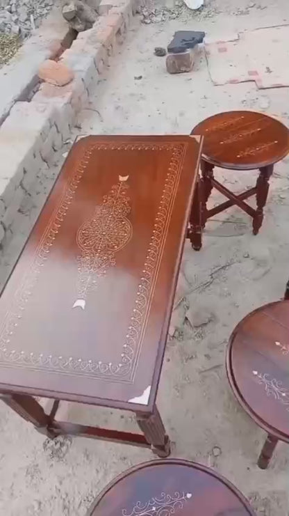 Chinyoti Solid Sheesham Wood 🪵 Nesting Tables Home Decor Set of 5 Tables ( 1 Main+4 Small )