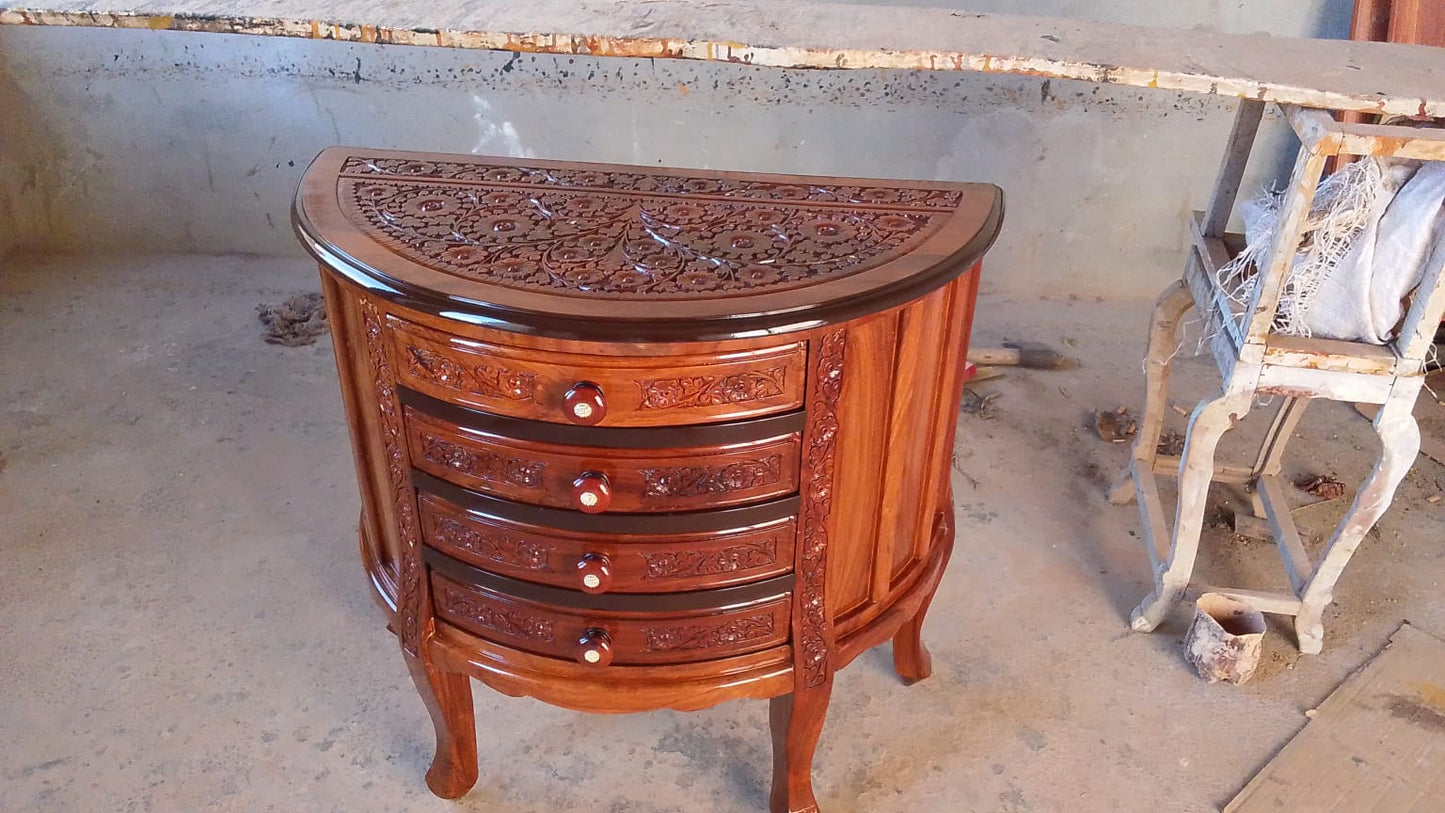 The Royal Carved Vanity: Solid Sheesham Wood Dressing Console with Brass Inlay(Without Mirror)
