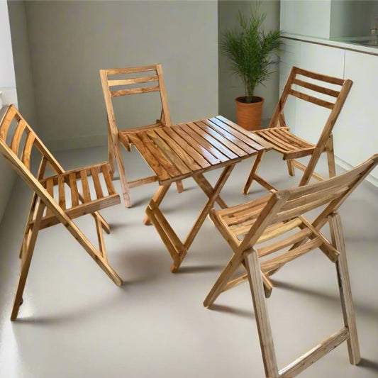 Stylish Solid wooden Beach Wood Folding Table & Chairs. 4 Chairs and 1 Table