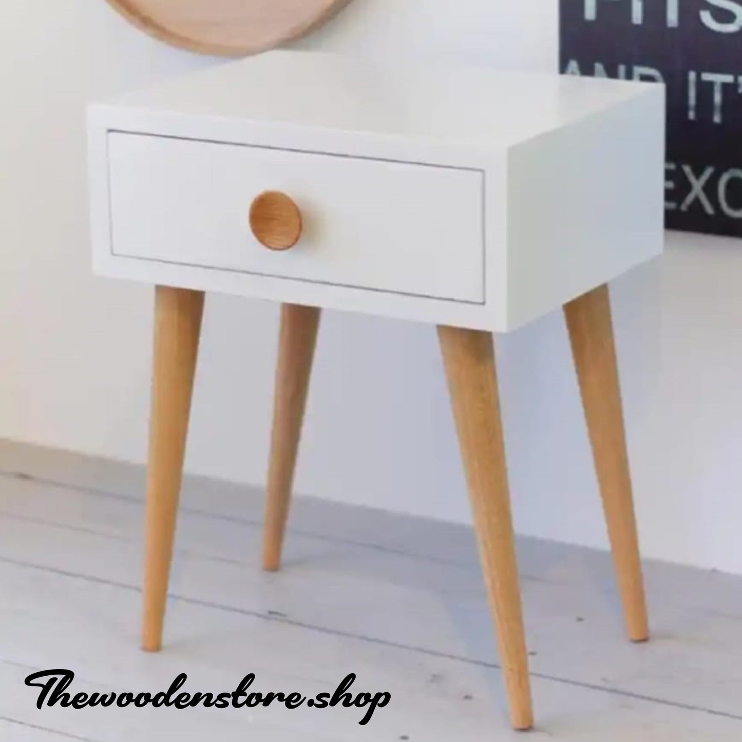 Decor Therapy Mid Century 1-Drawer Wood Side Accent Table ( White  )