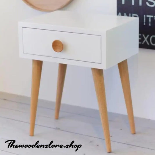 Decor Therapy Mid Century 1-Drawer Wood Side Accent Table ( White  )