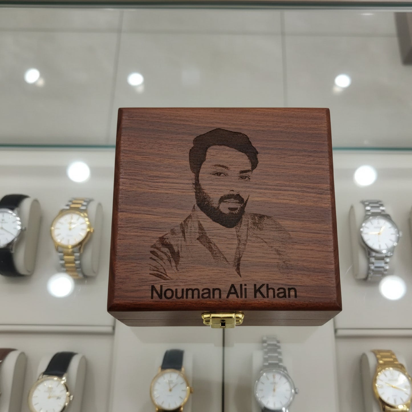 Wooden Watch Box With Engraved Name And Picture For 1 Slot( Will Contact For Name And Picture